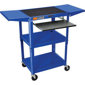 Adjustable Height Steel A/V Cart with Keyboard Shelf and Drop Leaf Shelves (Blue)