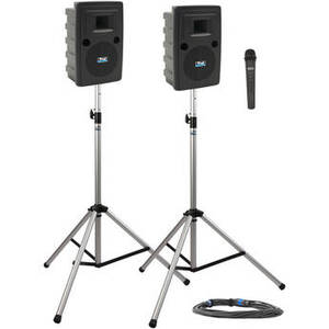 LIB-DP1-H Liberty Deluxe Package 1 Portable Bluetooth PA System with Handheld Wireless Microphone Transmitter, Unpowered Companion Speaker, and Speaker Stands (1.9 GHz)