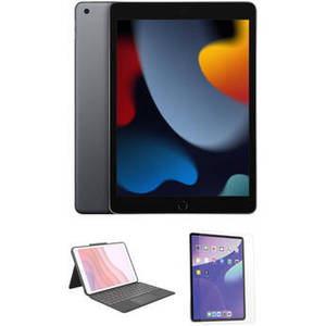 10.2" iPad with Keyboard and Tempered Glass Kit (9th Gen, 64GB, Wi-Fi Only, Space Gray)