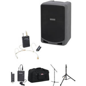 Expedition XP106wDE Portable PA System Kit with Wireless Headset Mic, Lav Mic, Speaker Tote, Mic Stand, and Speaker Stand