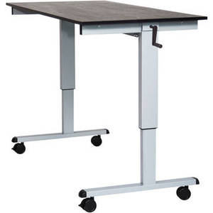 60" Crank Adjustable Stand-Up Desk (Black Oak Desk, Silver Frame)