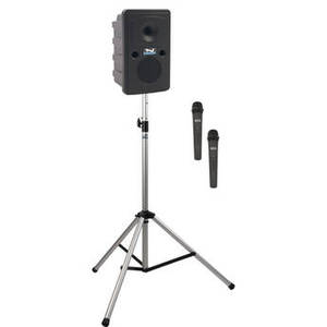 GG-BP2-HH Go Getter Portable Sound System Basic Package 2 with Two Wireless Handheld Microphones and Speaker Stand (1.9 GHz)